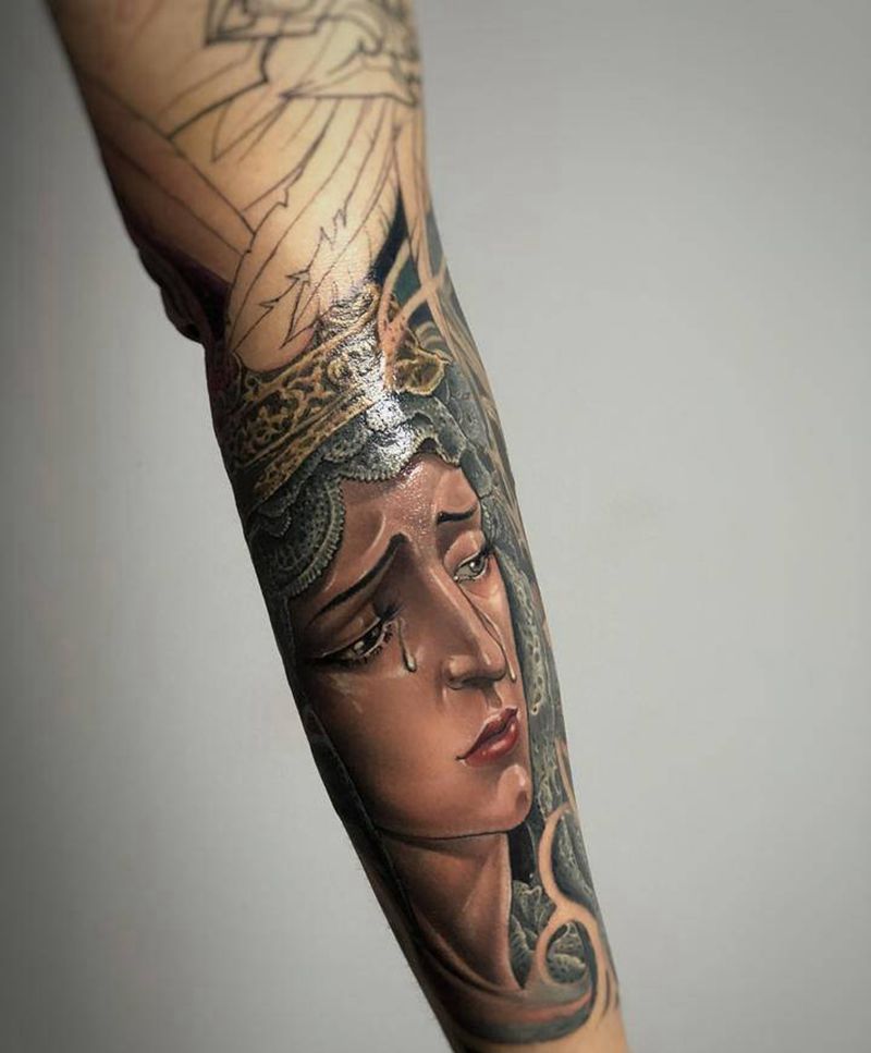 圣母玛利亚纹身图片_手臂手部欧美写实New School圣母纹身圣母玛利亚花臂纹身纹身图案