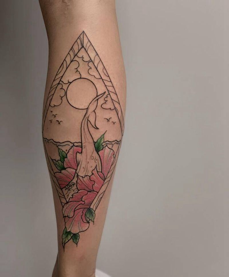 有鲸无险纹身图片_腿部脚部欧美写实New School小腿纹身New School纹身鲸鱼纹身纹身图案