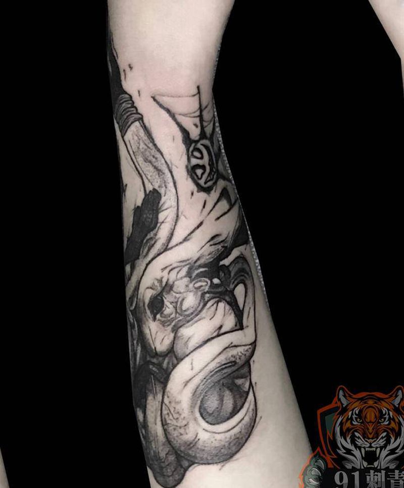 暗黑风纹身图片_手臂欧美写实暗黑兔子纹身图案