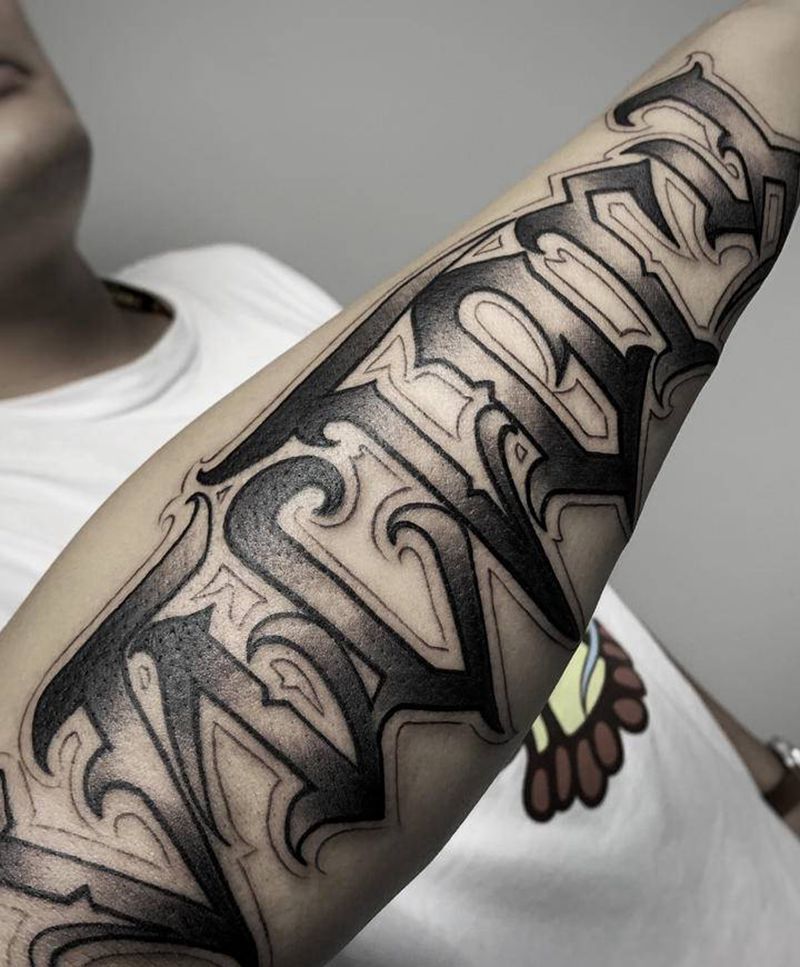 小臂花体字纹身图片_手臂花体字小臂花体字奇卡诺花体纹身图案