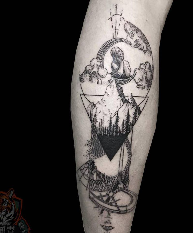 几何点刺纹身图片_腿部点刺几何纹身图案