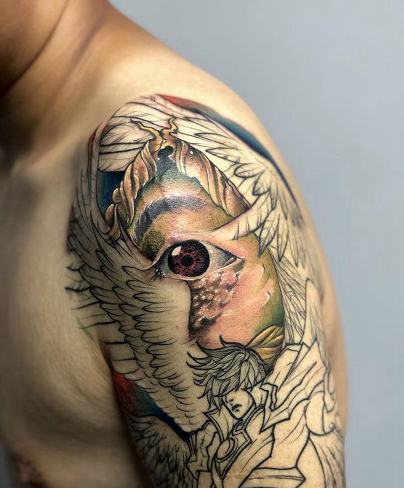 上帝之眼纹身图片_手臂肩部欧美写实New School上帝之眼眼睛纹身纹身图案