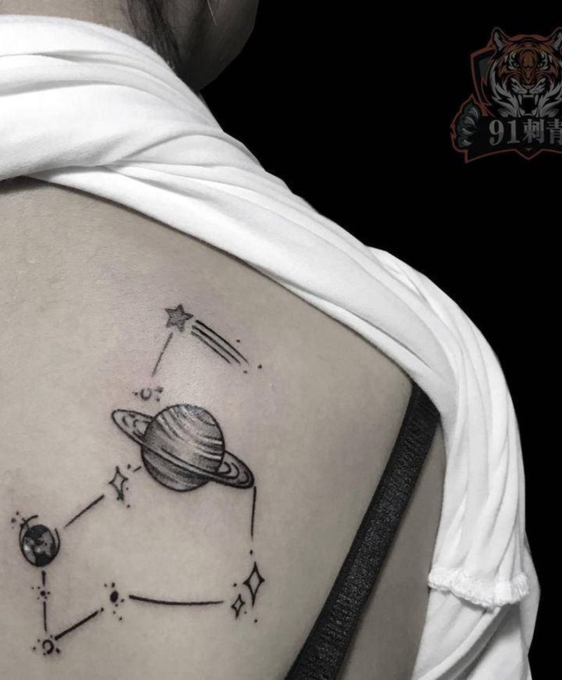 星座（星象图）纹身图片_肩部几何点刺星座纹身图案