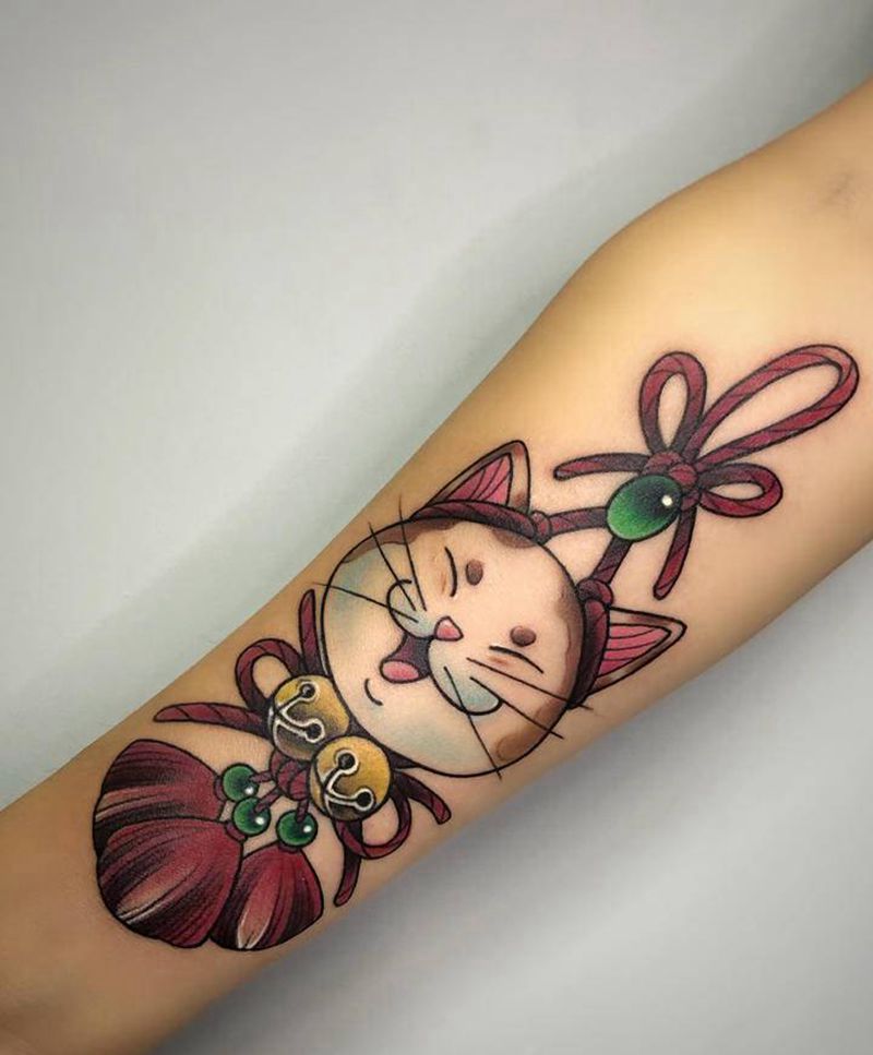 和风护身符纹身图片_手臂手部New School欧美写实和风纹身日式纹身猫咪纹身纹身图案