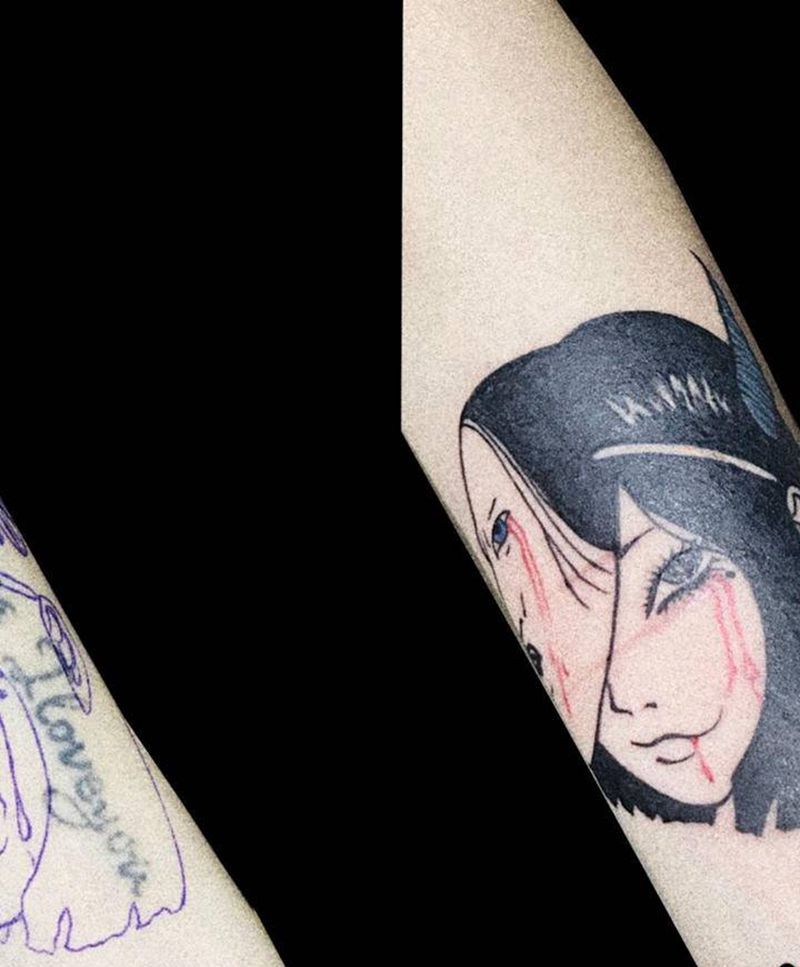 面具女孩纹身图片_手臂面具女孩纹身图案