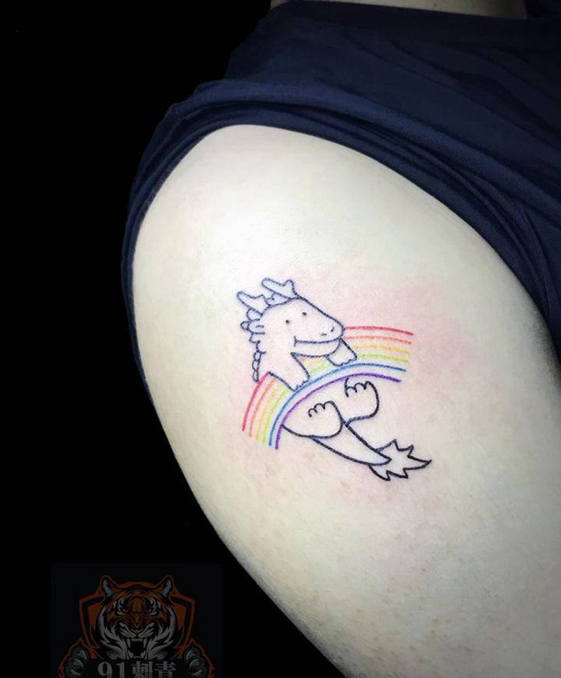 彩虹龙纹身图片_手臂几何彩虹龙卡通纹身图案