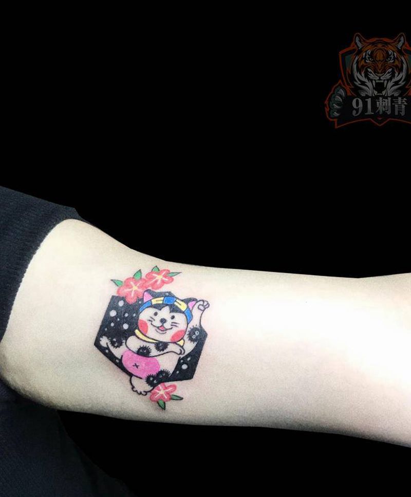 猫纹身纹身图片_手臂Old School猫纹身图案