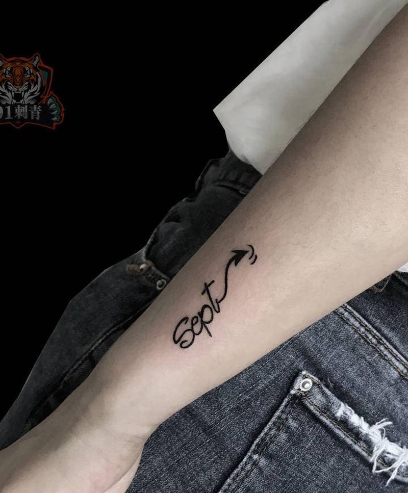 字母纹身图片_手臂花体字字母箭头纹身图案