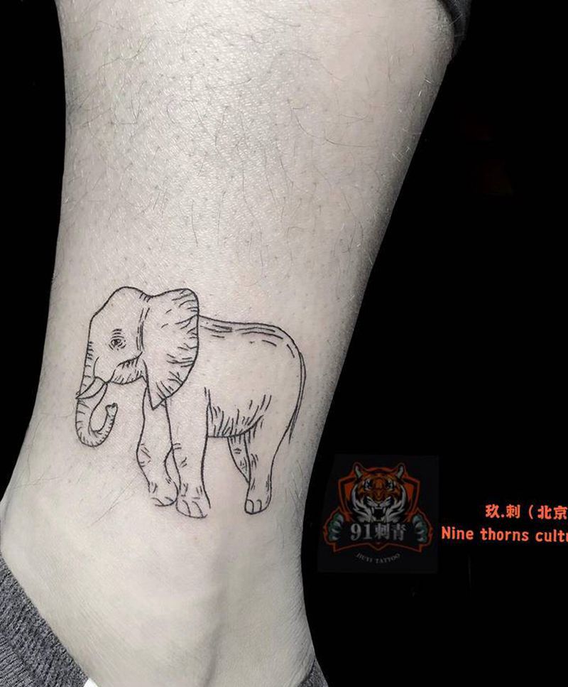 小象纹身纹身图片_脚部几何象纹身图案