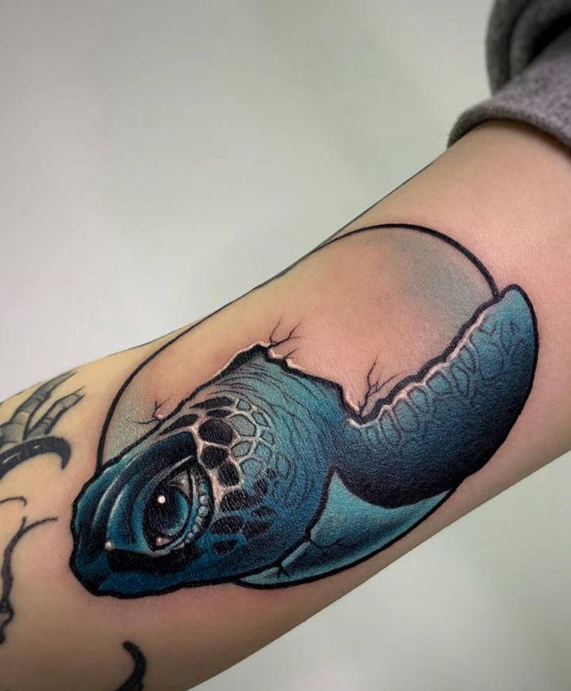 海龟蛋纹身图片_手臂手部欧美写实New School蛋纹身海龟纹身蛋纹身图案