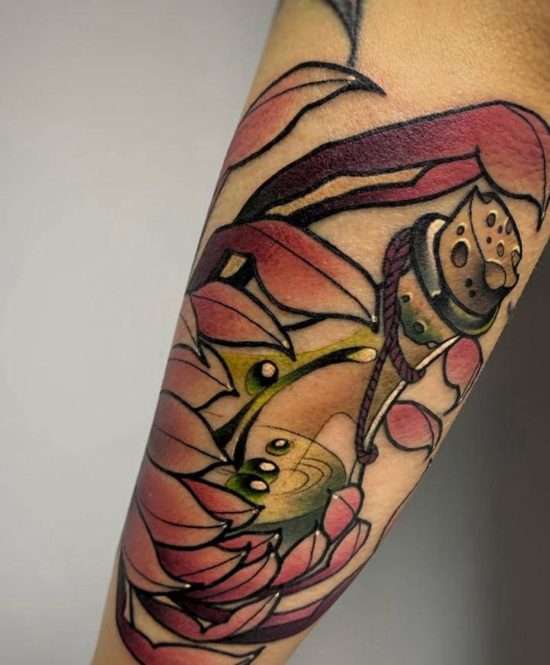 菊花瓶纹身图片_手臂手部New School水彩菊花菊花纹身彩色纹身纹身图案