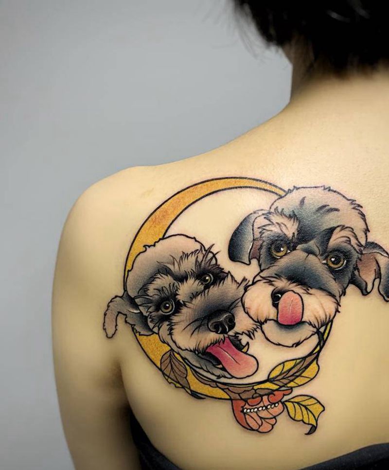 毛孩子纹身图片_肩部New School狗纹身毛孩子纹身狗狗纹身纹身图案
