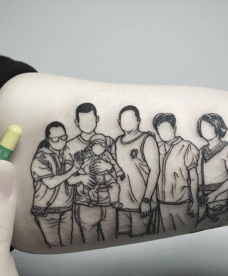 全家福纹身图片_手臂图腾点刺家庭纹身全家福线条纹身纹身图案