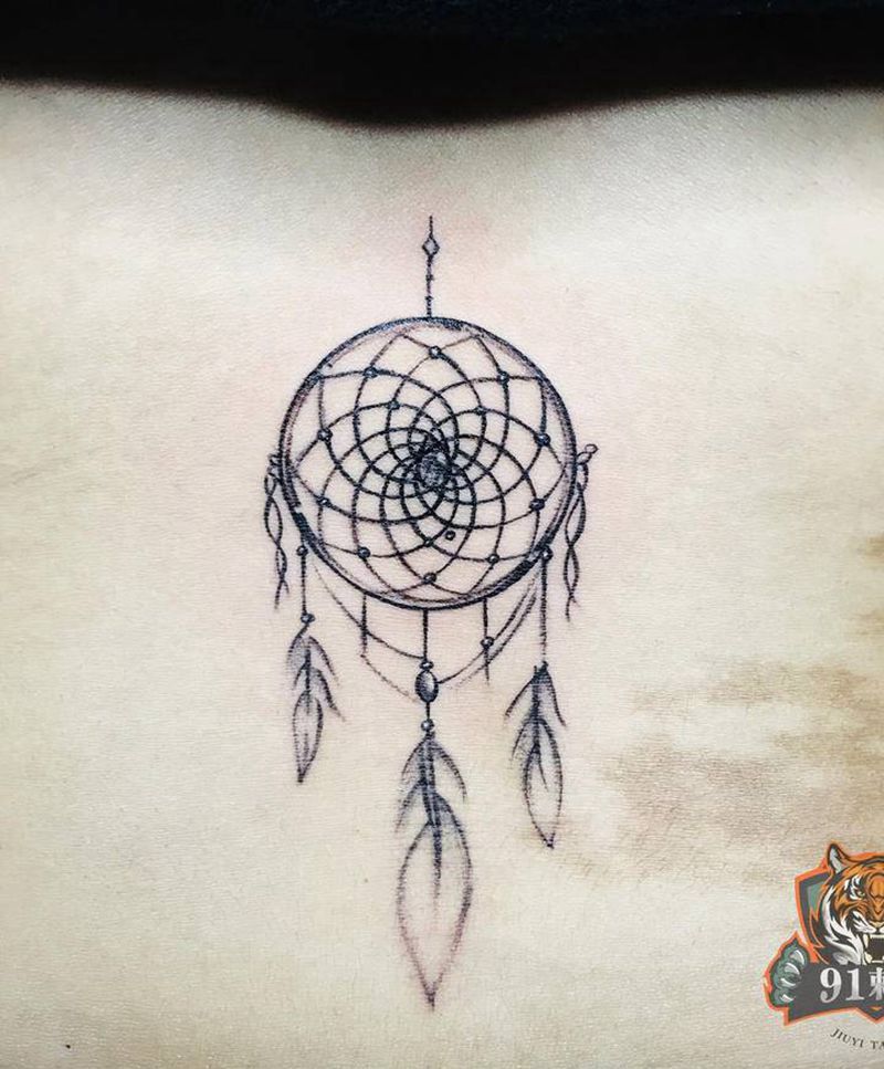 捕梦网纹身图片_腰部图腾几何捕梦网纹身图案