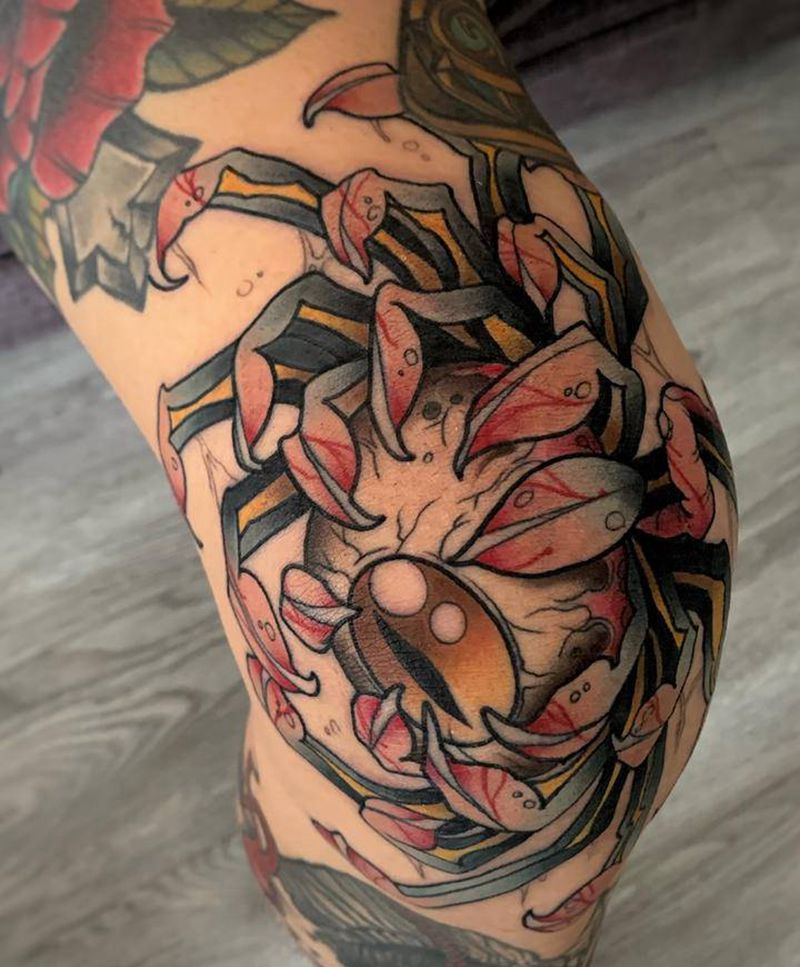 菊妖纹身图片_腿部New School欧美写实膝盖纹身菊花纹身眼睛纹身纹身图案