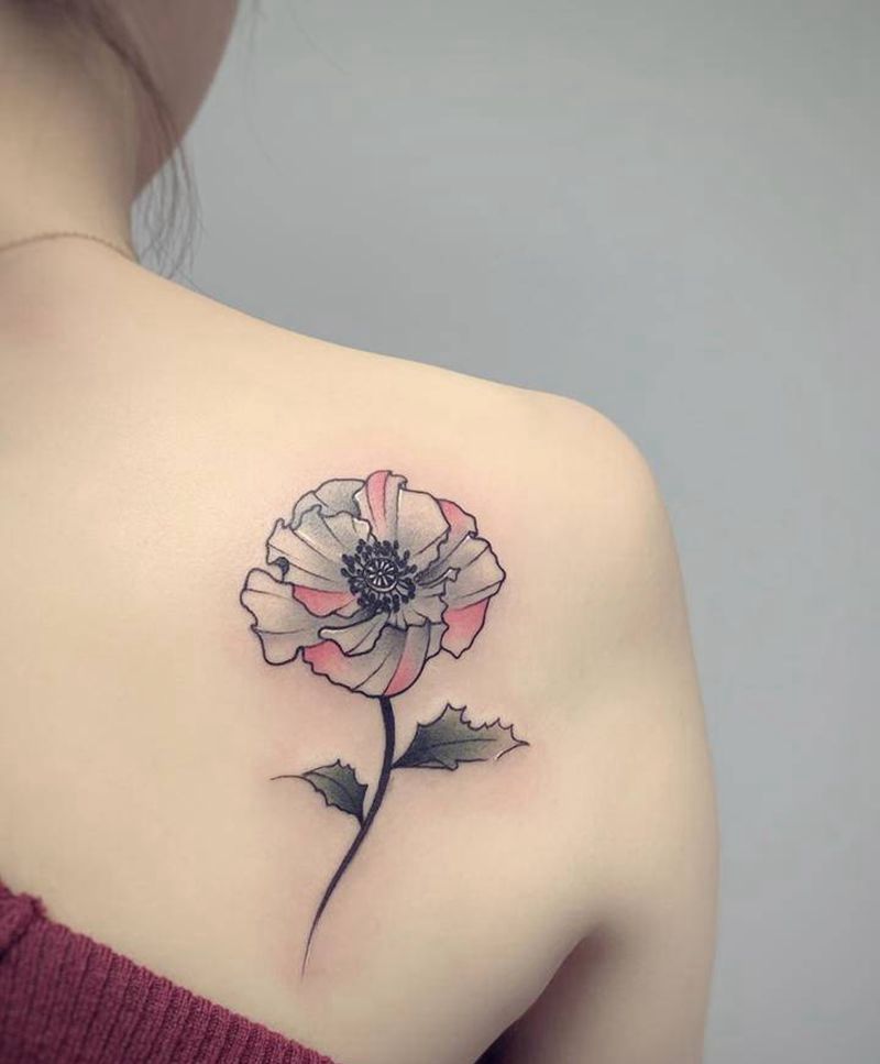 清洗素花纹身图片_肩部背部New School水彩后肩纹身背部纹身小花纹身纹身图案