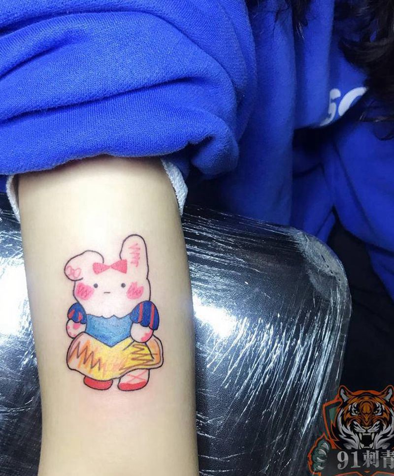 兔子纹身图片_手臂水彩兔纹身图案