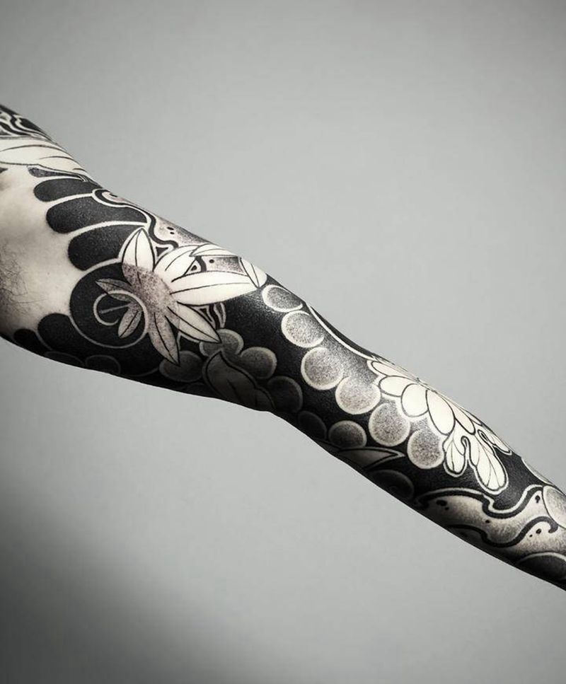 日式花臂未完纹身图片_手臂老传统日式纹身日式花臂花季纹身纹身图案