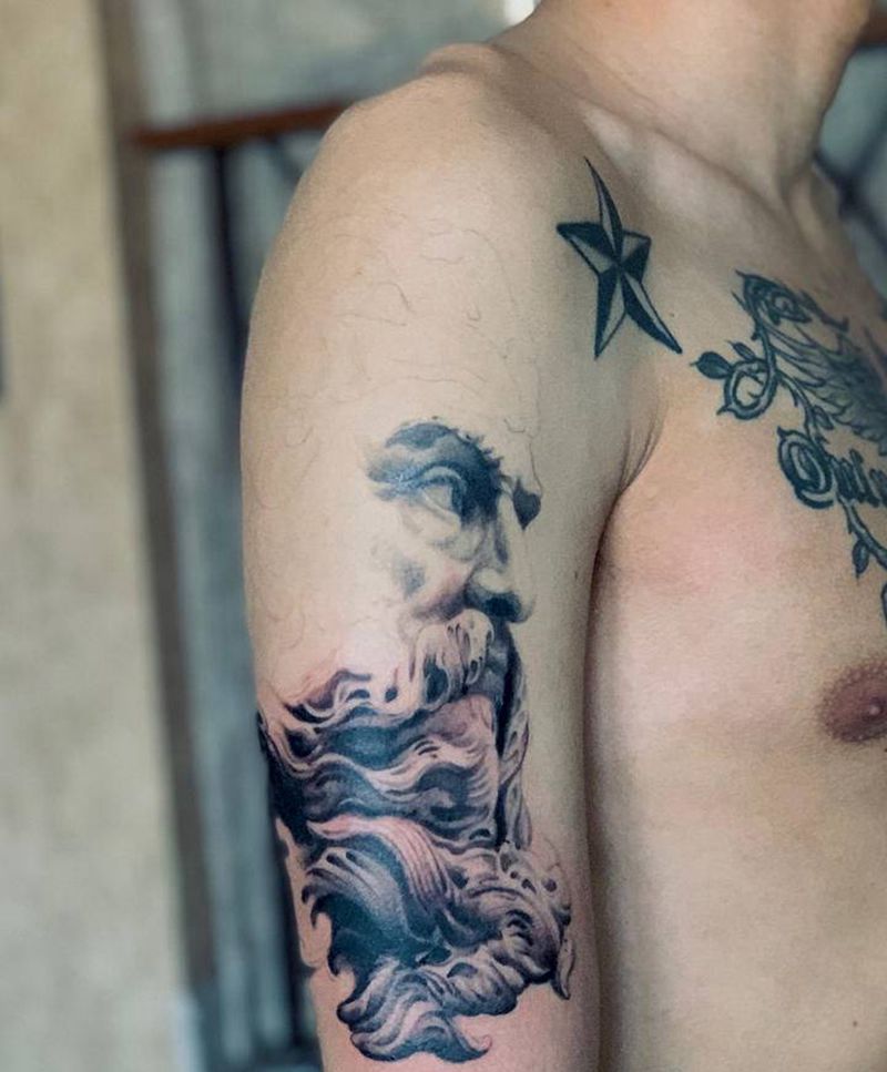 波塞冬纹身图片_手臂欧美写实纹身图案