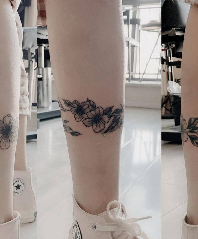 素花腿环纹身图片_腿部素花纹身图案