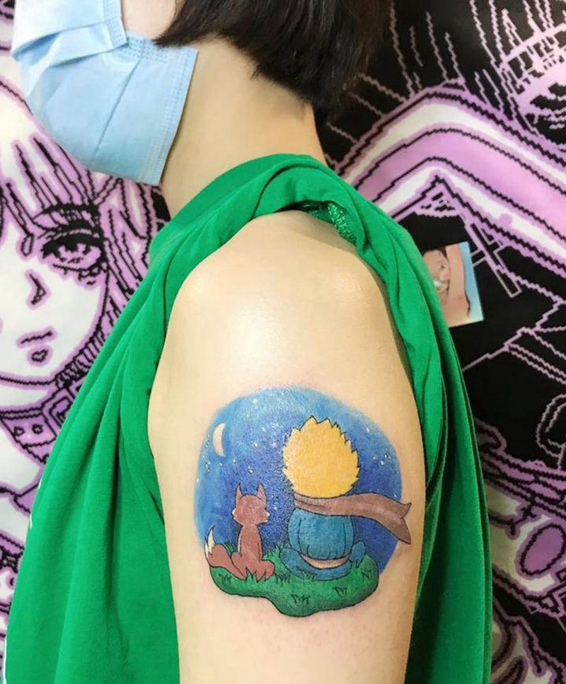 卡通画纹身图片_手臂水彩纹身图案