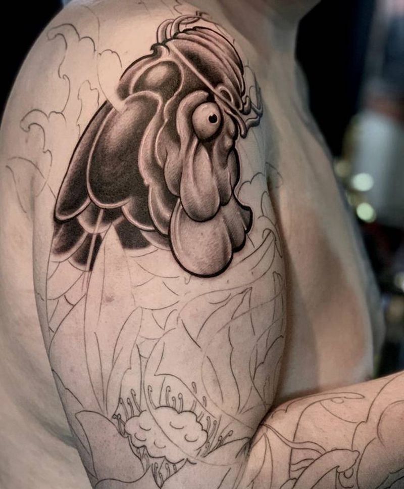 鱼头泡饼纹身图片_新传统纹身图案