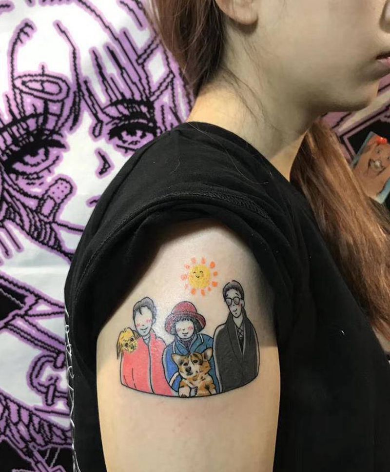 全家福纹身图片_手臂几何水彩纹身图案