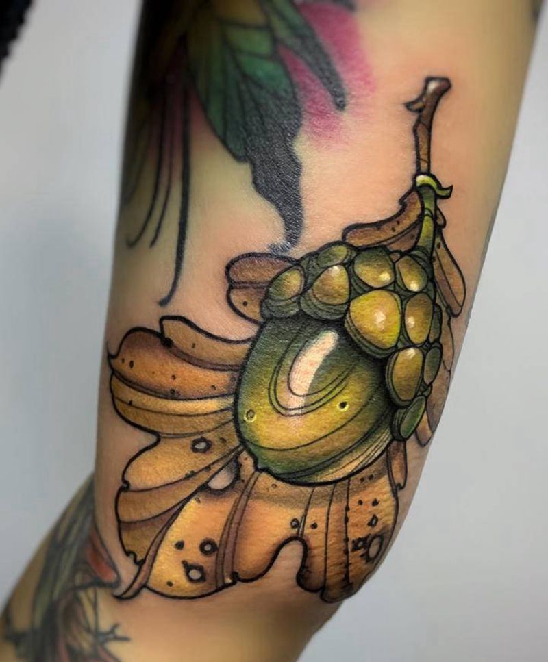 橡树果纹身图片_手臂New School欧美写实橡果橡树果恶魔果实纹身图案