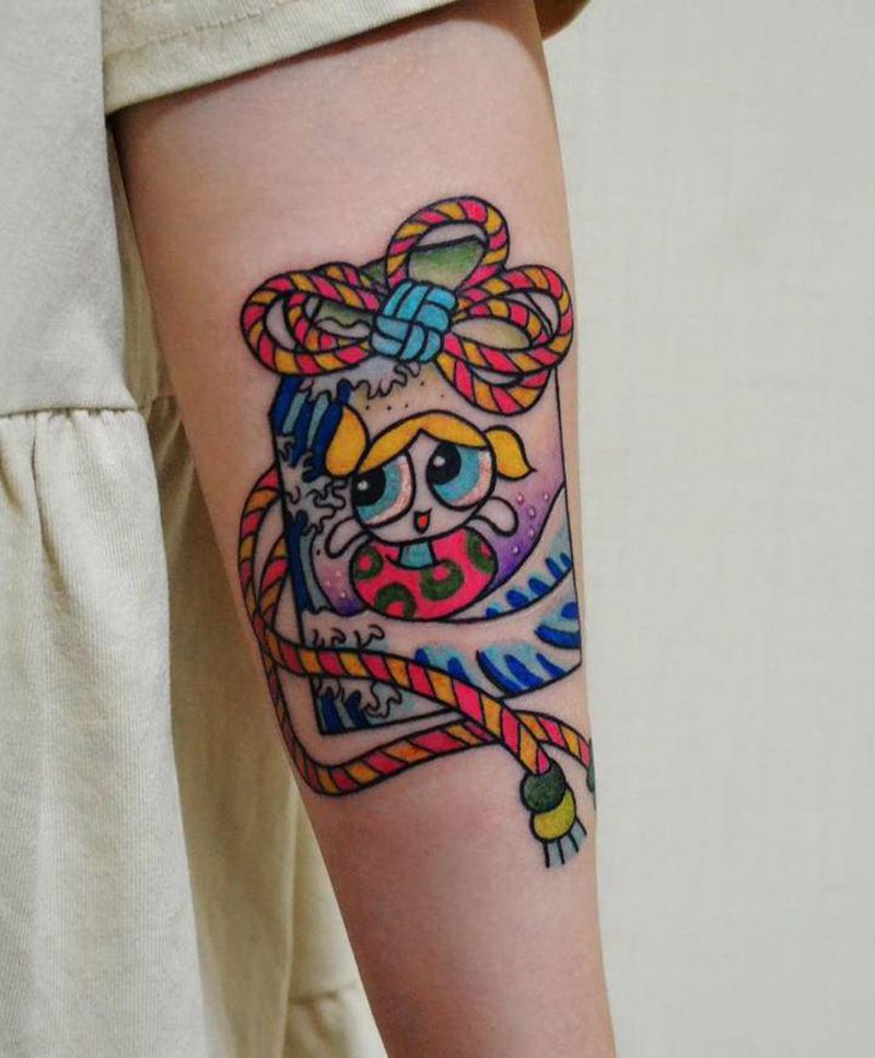 飞天小女警纹身图片_手臂水彩老传统纹身图案