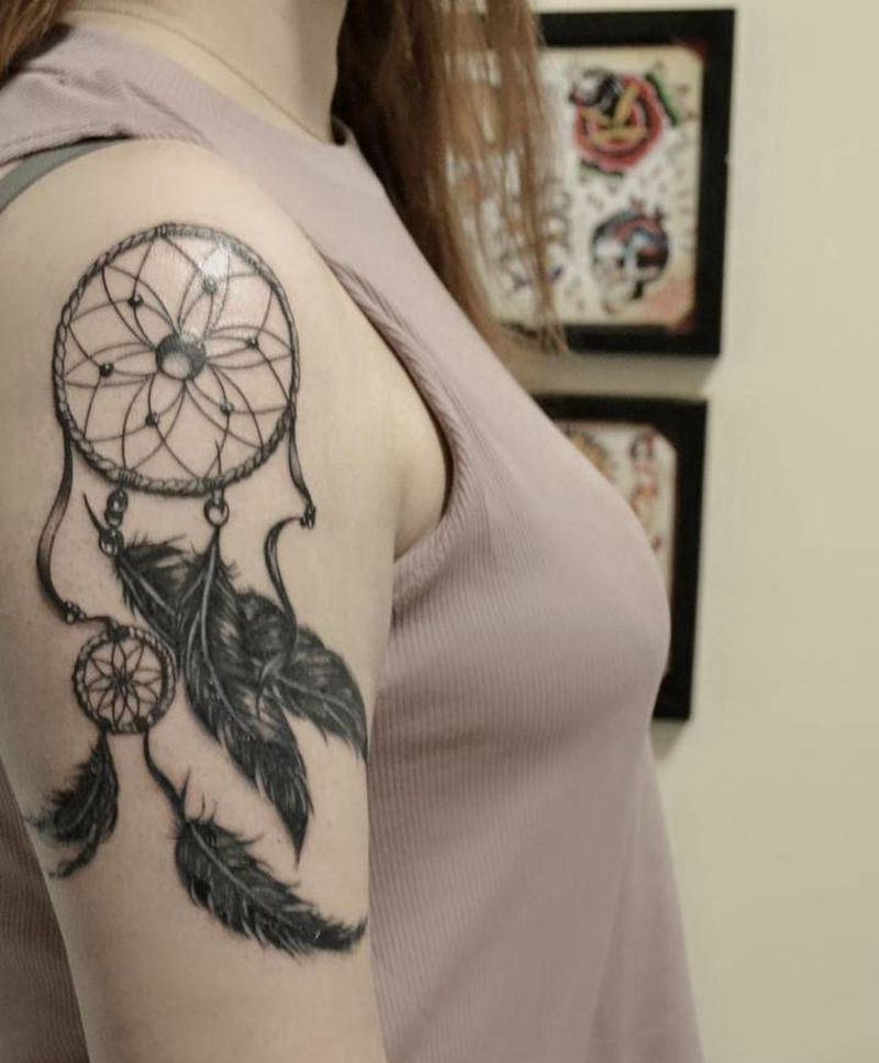 捕梦网纹身图片_手臂欧美写实捕梦网纹身图案