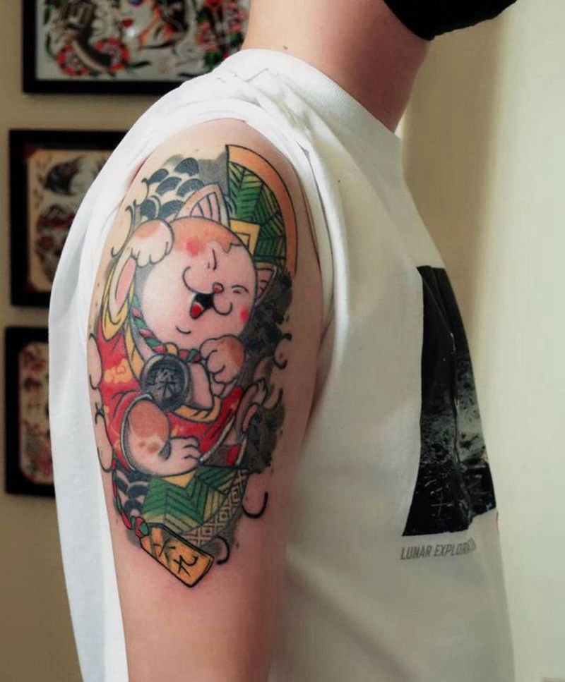 招财猫纹身图片_手臂Old SchoolNew School纹身图案