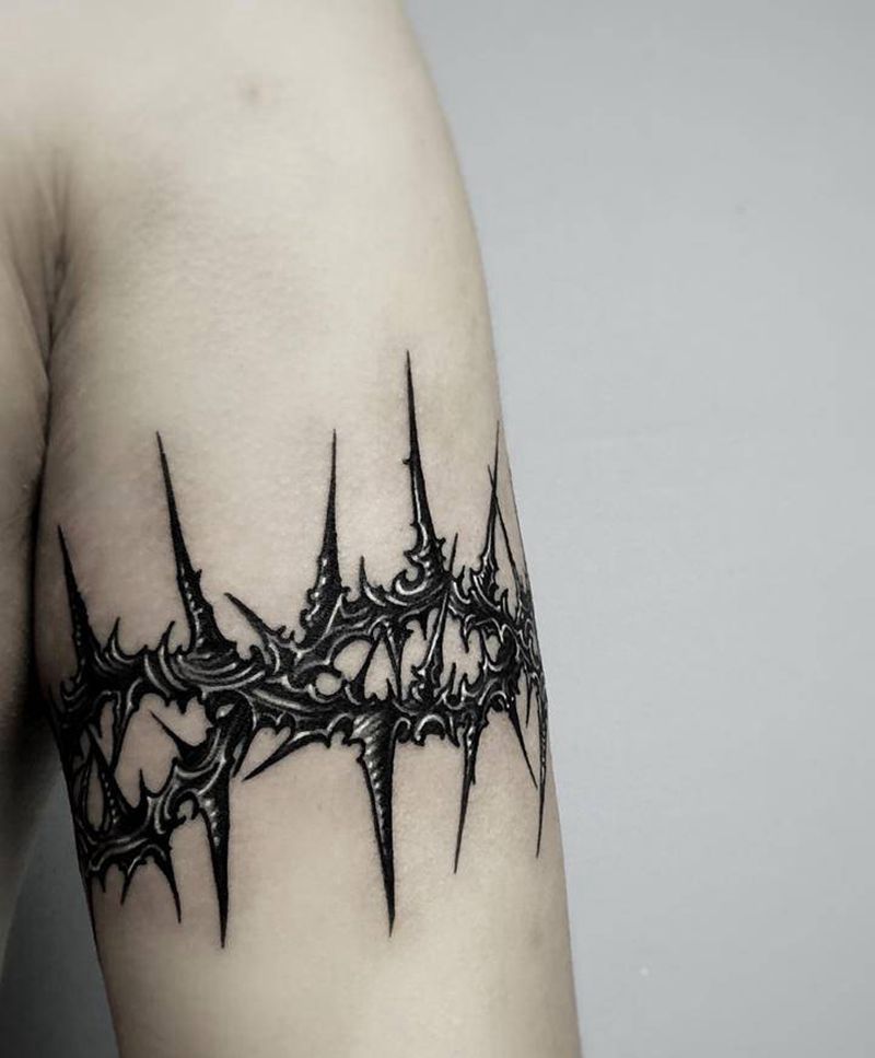 荆棘臂环纹身图片_手臂图腾点刺荆棘臂环暗黑纹身图案