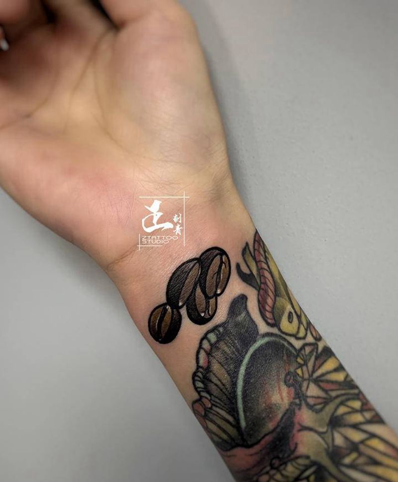 咖啡豆纹身图片_手臂臀部New SchoolOld School咖啡咖啡豆豆纹身图案