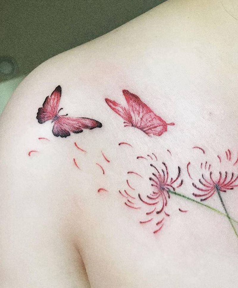 彼岸花纹身图片_胸部水墨水彩彼岸花纹身图案