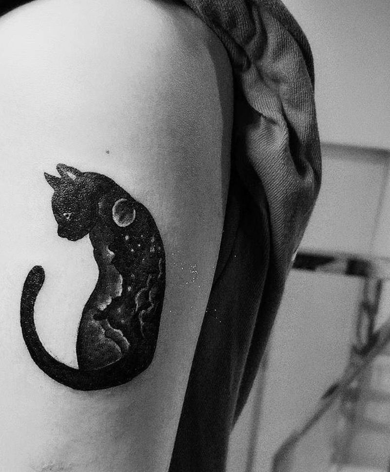 暗黑猫纹身图片_手臂图腾猫纹身图案