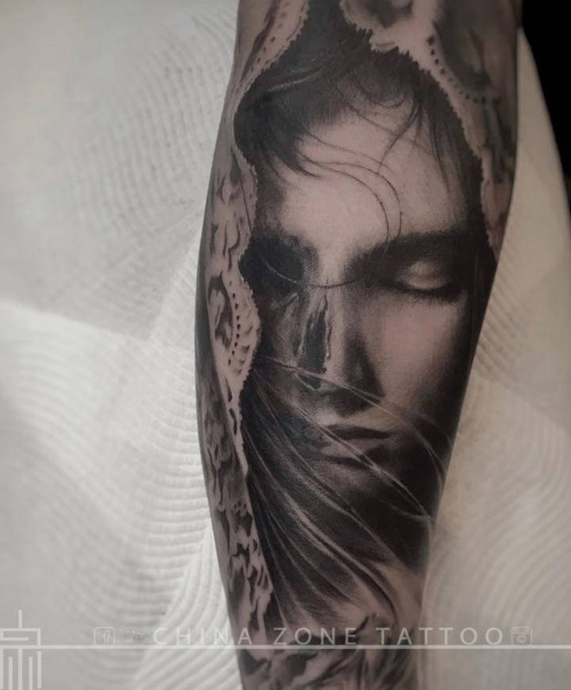 肖像作品纹身图片_手臂欧美写实肖像纹身图案