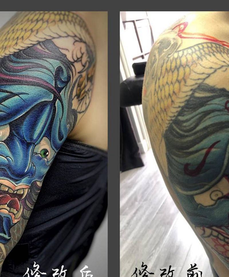 修改般若纹身图片_手臂肩部新传统老传统般若修改社会纹身图案