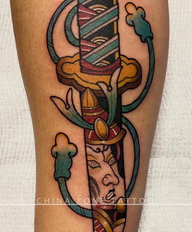 Jay作品纹身图片_腿部新传统纹身图案