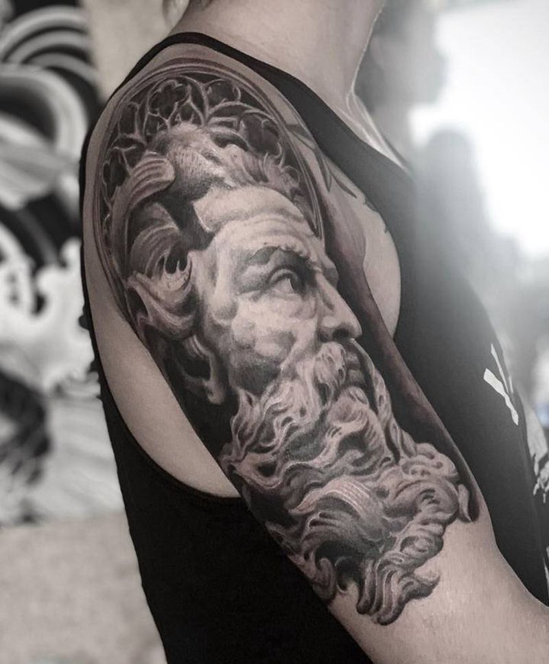 波塞冬纹身图片_手臂欧美写实纹身图案