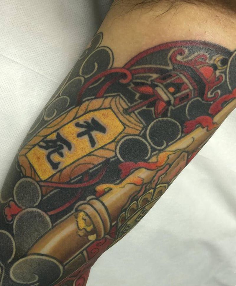 不死御守纹身图片_手臂老传统新传统御守日式护身符纹身图案