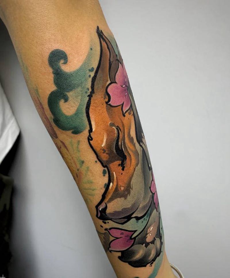 狐仙儿纹身图片_手臂手部New School欧美写实狐狸动物可爱纹身图案