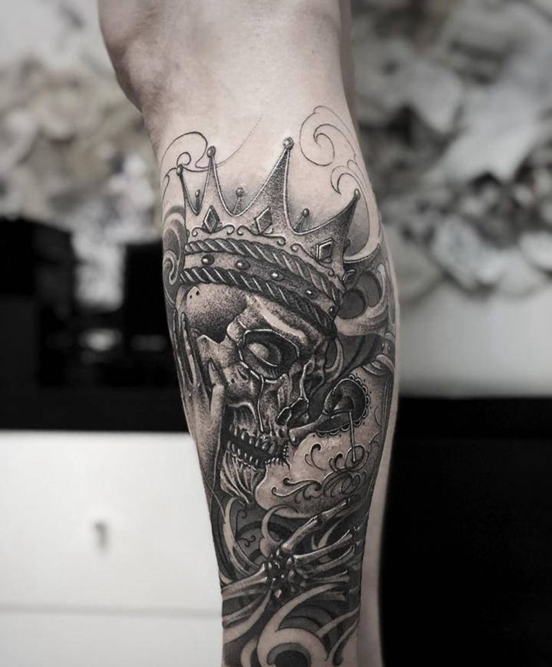 洗了都要爱纹身图片_腿部脚部点刺欧美写实骷髅墨西哥亡灵纹身图案