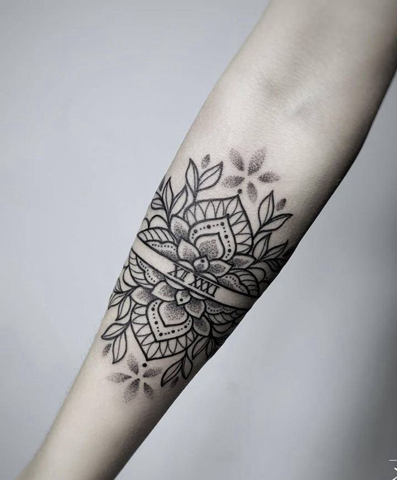点刺曼达拉纹身图片_手臂点刺图腾曼达拉图腾花繁花纹身图案