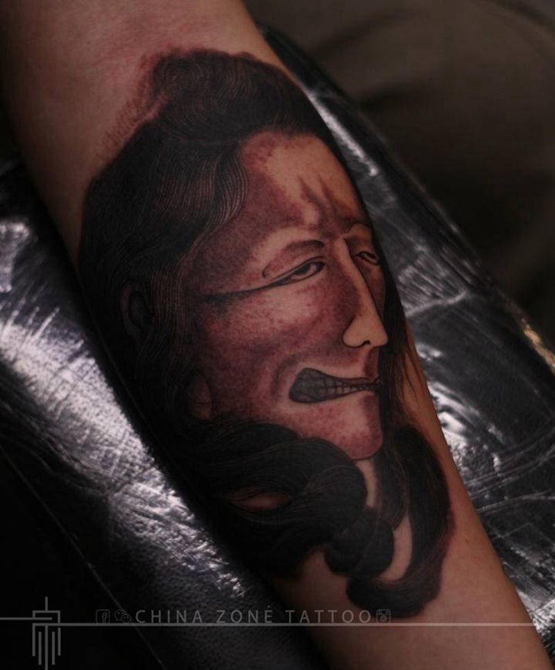 徐睿生首作品纹身图片_手臂手部新传统水墨生首人物新传统纹身图案