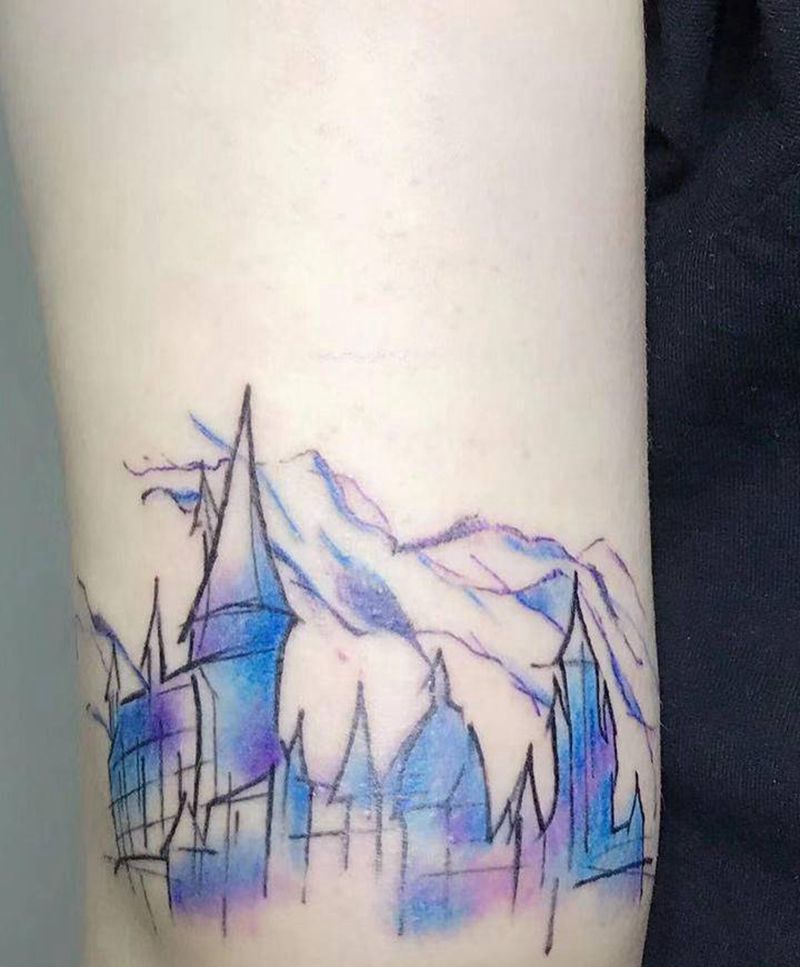 哈利波特系列城堡纹身图片_手臂水墨纹身图案