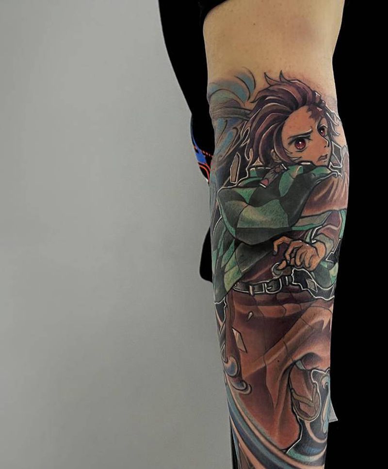 鬼灭之刃纹身图片_手臂手部New School欧美写实炭治郎鬼灭卡通动漫纹身图案