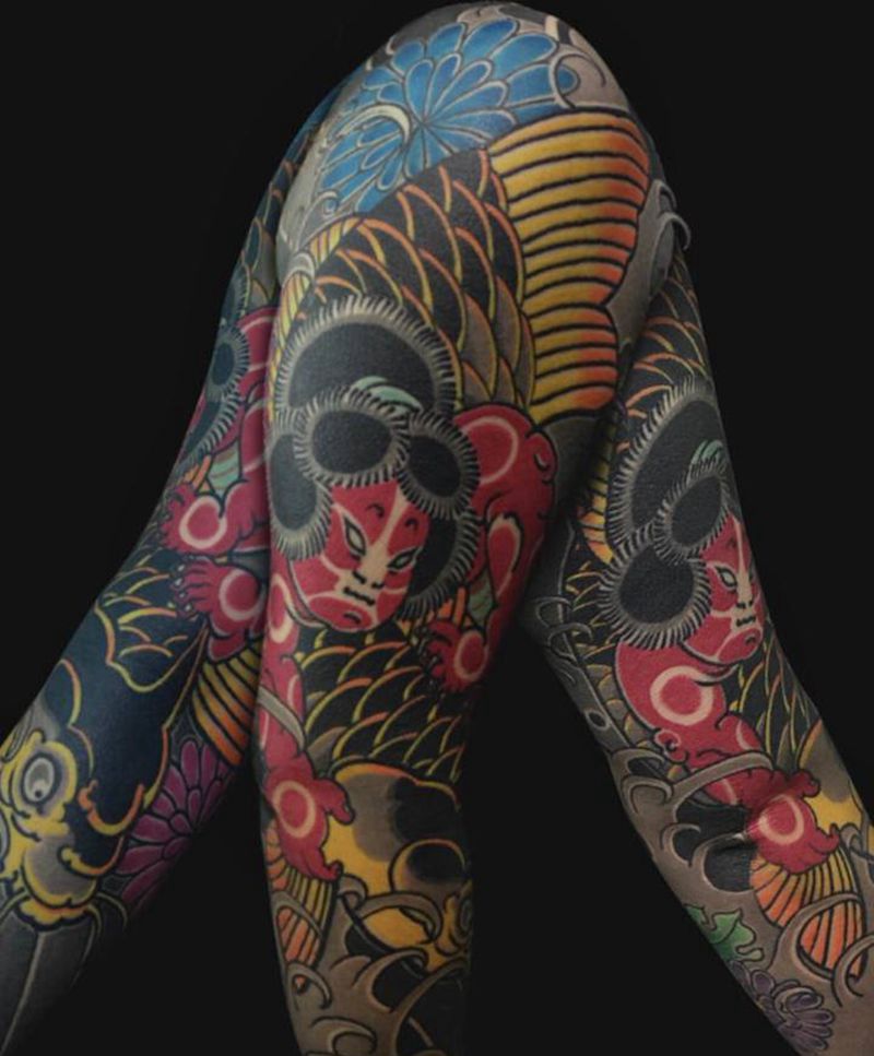 日式花臂：一刺-太平纹身图片_手臂老传统纹身图案