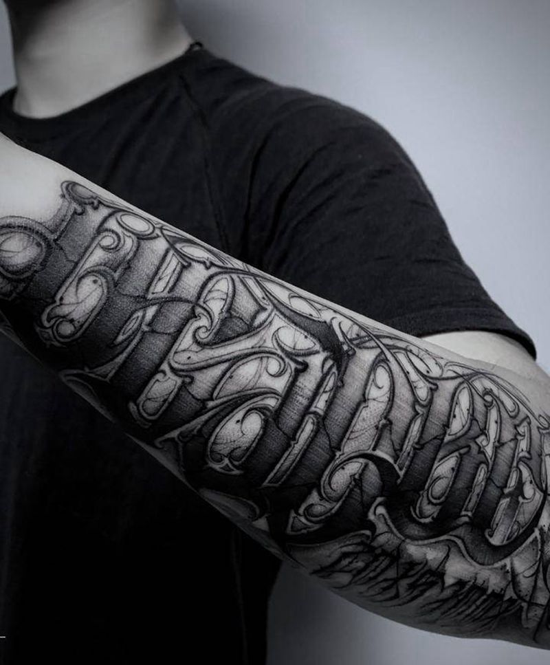 奇卡诺字体纹身图片_手臂图腾点刺西海岸花体奇卡诺花体字纹身图案