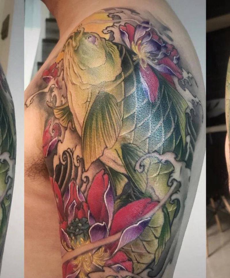 鲤鱼纹身纹身图片_手臂新传统鲤鱼纹身图案