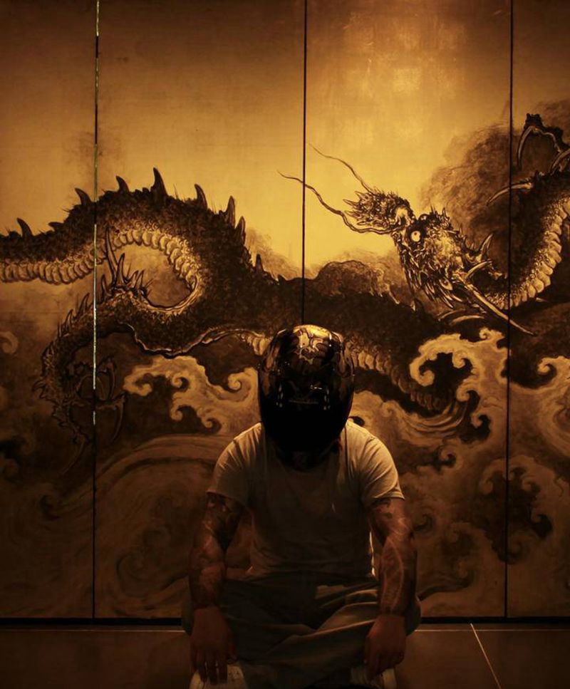 普陀寺定制纹身图片_胸部背部水墨水彩龍屏风纹身图案